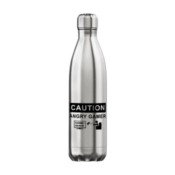 Caution, angry gamer!, Μεταλλικό παγούρι θερμός Inox (Stainless steel), διπλού τοιχώματος, 750ml