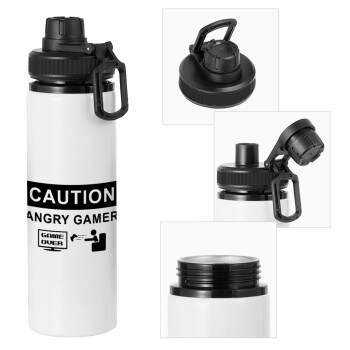Caution, angry gamer!, Μεταλλικό παγούρι νερού με καπάκι ασφαλείας, αλουμινίου 850ml