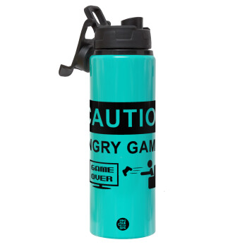 Caution, angry gamer!, Metallic water bottle with safety lid, 850ml aluminum