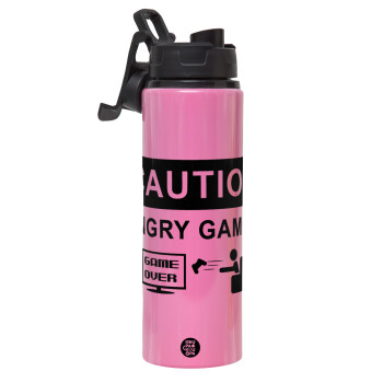Caution, angry gamer!, Metallic water bottle with safety lid, 850ml aluminum