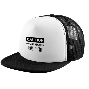 Caution, angry gamer!, Καπέλο Ενηλίκων Soft Trucker με Δίχτυ Black/White (POLYESTER, ΕΝΗΛΙΚΩΝ, UNISEX, ONE SIZE)