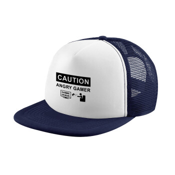 Caution, angry gamer!, Καπέλο Ενηλίκων Soft Trucker με Δίχτυ Dark Blue/White (POLYESTER, ΕΝΗΛΙΚΩΝ, UNISEX, ONE SIZE)