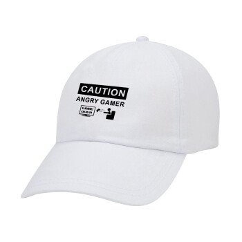 Caution, angry gamer!, Καπέλο Ενηλίκων Baseball Λευκό 5-φύλλο (POLYESTER, ΕΝΗΛΙΚΩΝ, UNISEX, ONE SIZE)