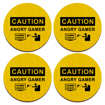 Caution, angry gamer!, ΣΕΤ x4 Σουβέρ ξύλινα στρογγυλά plywood (9cm)