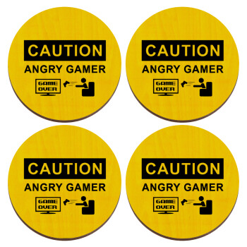 Caution, angry gamer!, ΣΕΤ x4 Σουβέρ ξύλινα στρογγυλά plywood (9cm)
