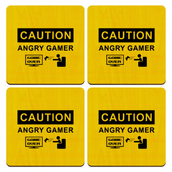Caution, angry gamer!, ΣΕΤ x4 Σουβέρ ξύλινα τετράγωνα plywood (9cm)