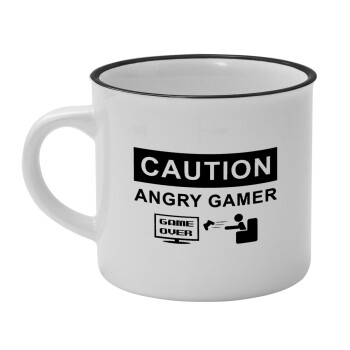 Caution, angry gamer!, Κούπα κεραμική vintage Λευκή/Μαύρη 230ml