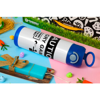 Caution, angry gamer!, Easter candle, Childrens hot water bottle, stainless steel, with safety straw, BLUE (500ml)