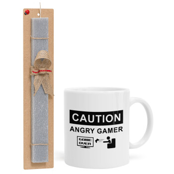 Caution, angry gamer!, Easter Set, Ceramic Cup (330ml) & Easter aromatic flat candle (30cm) (GRAY)