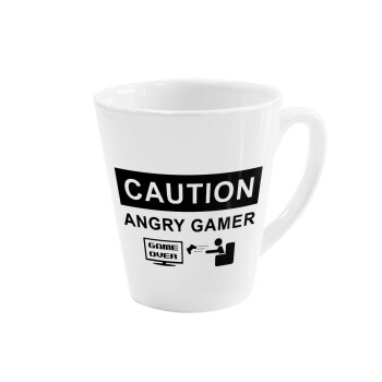 Caution, angry gamer!, Κούπα κωνική Latte Λευκή, κεραμική, 300ml