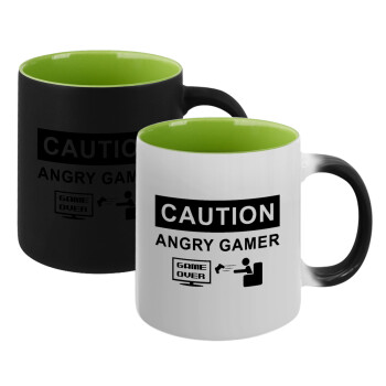 Caution, angry gamer!, Κούπα Μαγική εσωτερικό πράσινο, κεραμική 330ml που αλλάζει χρώμα με το ζεστό ρόφημα