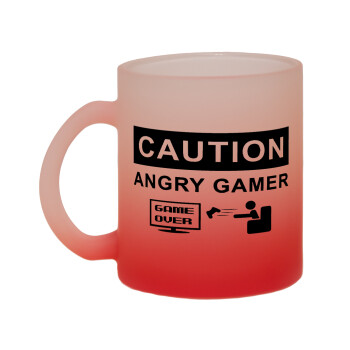 Caution, angry gamer!, Κούπα γυάλινη δίχρωμη με βάση το κόκκινο ματ, 330ml