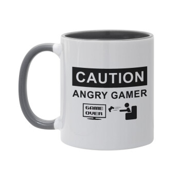 Caution, angry gamer!, Κούπα χρωματιστή γκρι, κεραμική, 330ml
