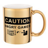 Caution, angry gamer!, Κούπα κεραμική, χρυσή καθρέπτης, 330ml