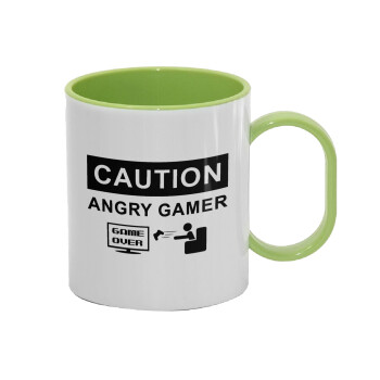 Caution, angry gamer!, Κούπα (πλαστική) (BPA-FREE) Polymer Πράσινη για παιδιά, 330ml