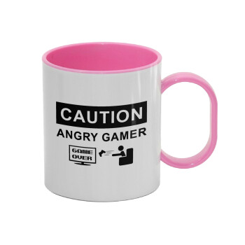 Caution, angry gamer!, Κούπα (πλαστική) (BPA-FREE) Polymer Ροζ για παιδιά, 330ml
