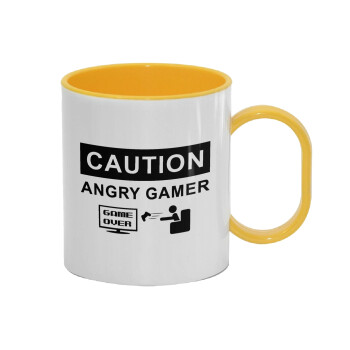 Caution, angry gamer!, Κούπα (πλαστική) (BPA-FREE) Polymer Κίτρινη για παιδιά, 330ml