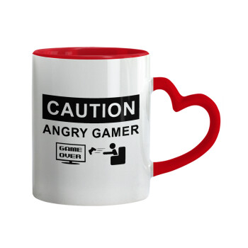 Caution, angry gamer!, Mug heart red handle, ceramic, 330ml