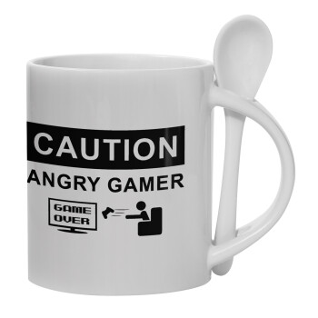 Caution, angry gamer!, Κούπα, κεραμική με κουταλάκι, 330ml (1 τεμάχιο)