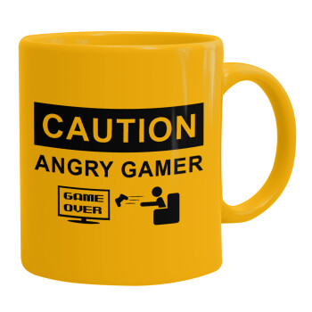 Caution, angry gamer!, Ceramic coffee mug yellow, 330ml (1pcs)