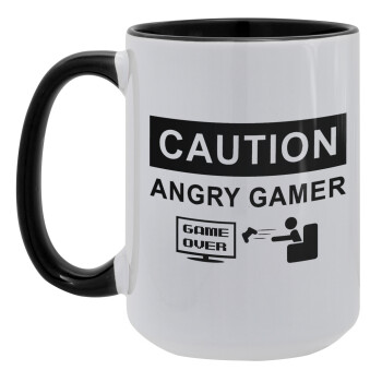 Caution, angry gamer!, Κούπα Mega 15oz, κεραμική Μαύρη, 450ml