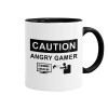 Caution, angry gamer!, Κούπα χρωματιστή μαύρη, κεραμική, 330ml