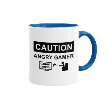 Caution, angry gamer!, Mug colored blue, ceramic, 330ml