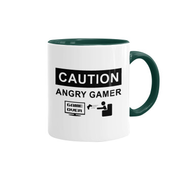 Caution, angry gamer!, Κούπα χρωματιστή πράσινη, κεραμική, 330ml