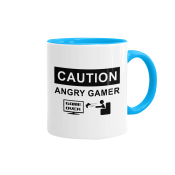 Caution, angry gamer!, Κούπα χρωματιστή γαλάζια, κεραμική, 330ml
