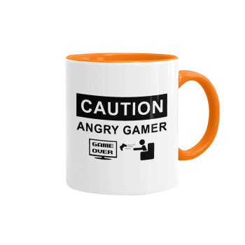 Caution, angry gamer!, Κούπα χρωματιστή πορτοκαλί, κεραμική, 330ml