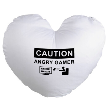 Caution, angry gamer!, Μαξιλάρι καναπέ καρδιά 40x40cm περιέχεται το  γέμισμα