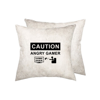 Caution, angry gamer!, Μαξιλάρι καναπέ Δερματίνη Γκρι 40x40cm με γέμισμα