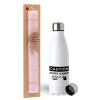 Easter Set, metallic stainless steel water bottle (750ml) & scented flat Easter candle (30cm) (PINK)