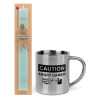 Easter Set, metallic thermal cup (300ml) & aromatic flat Easter candle (30cm) (TURQUOISE)