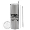 Tumbler stainless steel Silver 600ml, with metal straw & cleaning brush