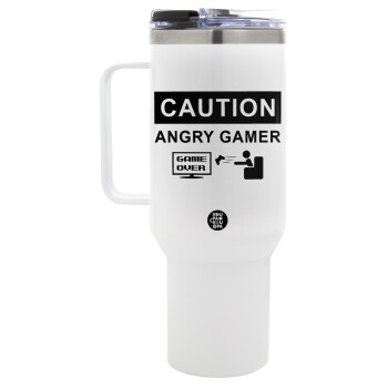 Caution, angry gamer!, Mega Stainless steel Tumbler with lid, double wall 1,2L