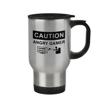 Caution, angry gamer!, Stainless steel travel mug with lid, double wall 450ml
