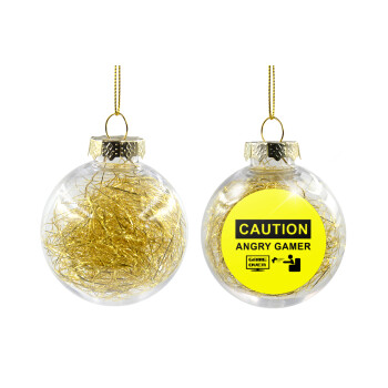 Caution, angry gamer!, Χριστουγεννιάτικη μπάλα δένδρου διάφανη με χρυσό γέμισμα 8cm