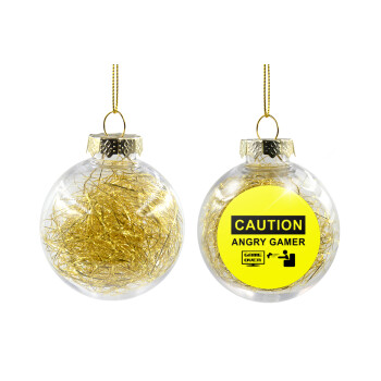 Caution, angry gamer!, Transparent Christmas tree ball ornament with gold filling 8cm