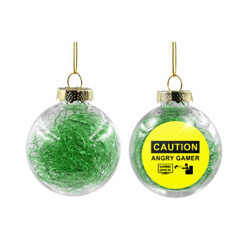 Caution, angry gamer!, Χριστουγεννιάτικη μπάλα δένδρου διάφανη με πράσινο γέμισμα 8cm