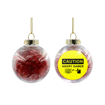 Caution, angry gamer!, Χριστουγεννιάτικη μπάλα δένδρου διάφανη με κόκκινο γέμισμα 8cm