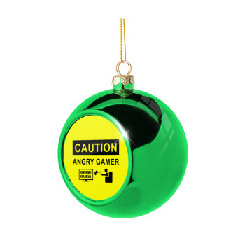 Caution, angry gamer!, Green Christmas tree ornament ball 8cm