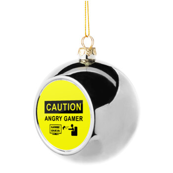 Caution, angry gamer!, Χριστουγεννιάτικη μπάλα δένδρου Ασημένια 8cm