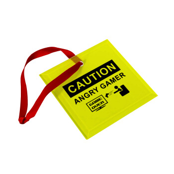 Caution, angry gamer!, Christmas ornament, glass square ornament 9x9cm