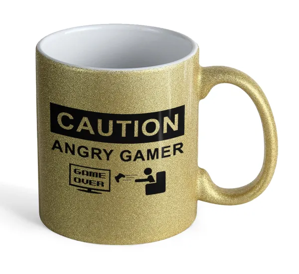 Caution — Κούπα Χρυσή Glitter που γυαλίζει, κεραμική, 330ml