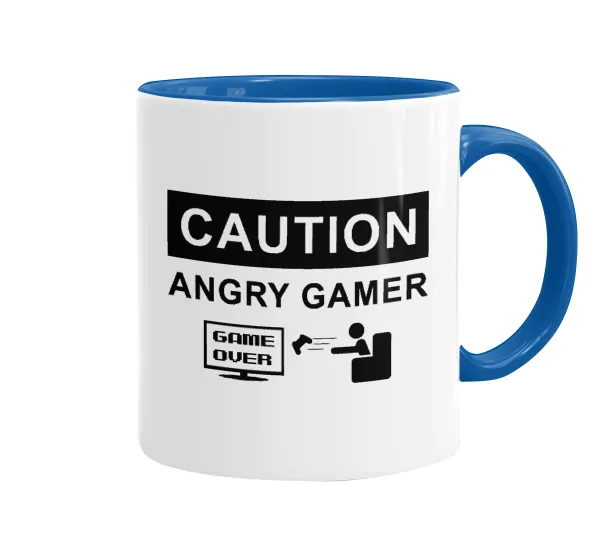 Caution — Mug colored blue, ceramic, 330ml