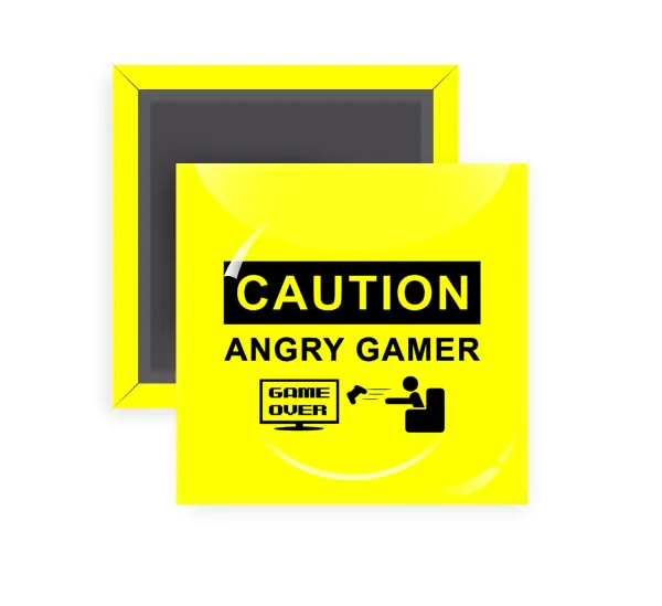 Caution — Square fridge magnet, 5x5cm