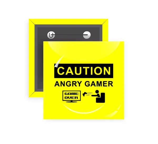 Caution — Square pin badge, 5x5cm