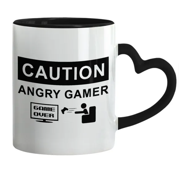 Caution — Mug heart black handle, ceramic, 330ml