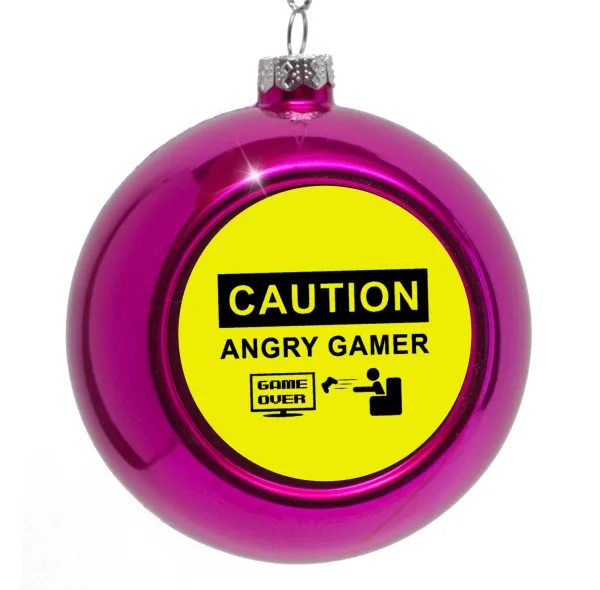 Caution — Purple Christmas tree ornament bauble 8cm